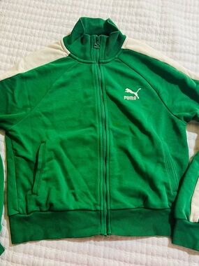 Puma Bright Green Zip-Up Track Jacket with Cream Stripe